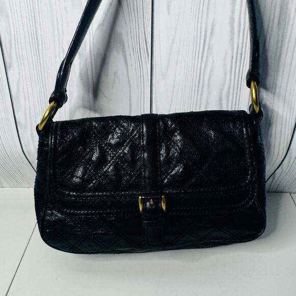 Antonio Melani Black Gold Quilted Leather Purse Handbag Shoulder Bag Y2K - Picture 1 of 9